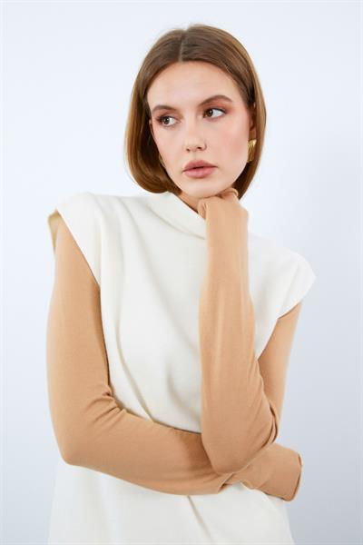 Туника из смеси кашемира и шерсти с высоким воротником и разрезами TNK10012KEMIK