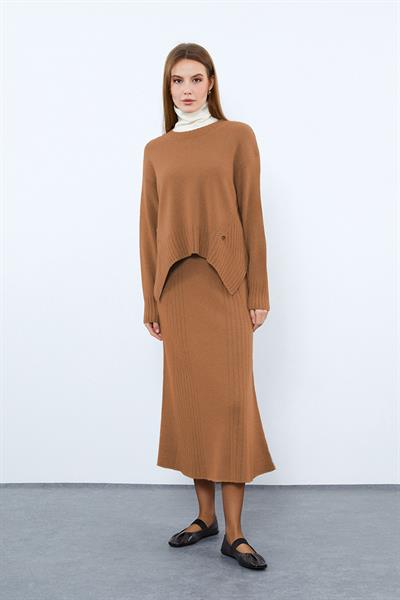 Юбка миди с деталями из смеси кашемира и шерсти. ETK10052CAMEL