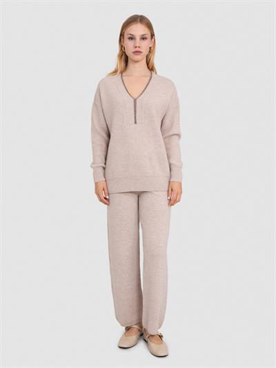  Трикотажные брюки в рубчик из смеси кашемира и шерсти PNT7970BEJ