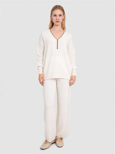 Свитер из смеси кашемира и шерсти в рубчик с металлизированной нитью KZK7970KEMIK