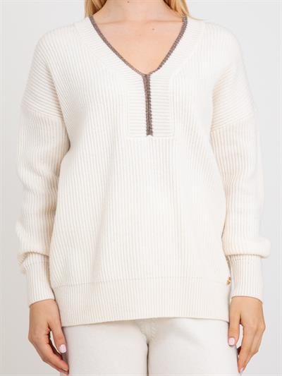 Свитер из смеси кашемира и шерсти в рубчик с металлизированной нитью KZK7970KEMIK