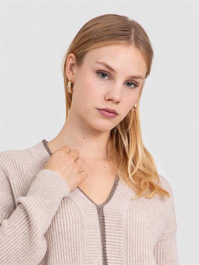 Свитер из смеси кашемира и шерсти в рубчик с металлизированной нитью KZK7970BEJ