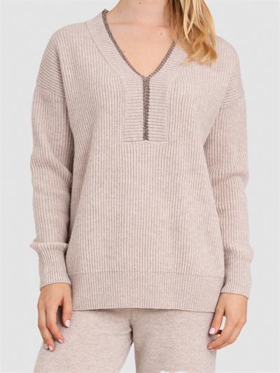 Свитер из смеси кашемира и шерсти в рубчик с металлизированной нитью KZK7970BEJ