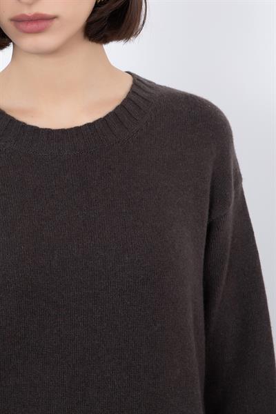 Платье миди с вязанными деталями из смеси кашемира и шерсти ELB10102VİZON