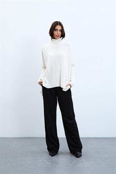 Свитер с высоким воротником, связанный косичками, из смеси кашемира и шерсти KZK10660KEMİK