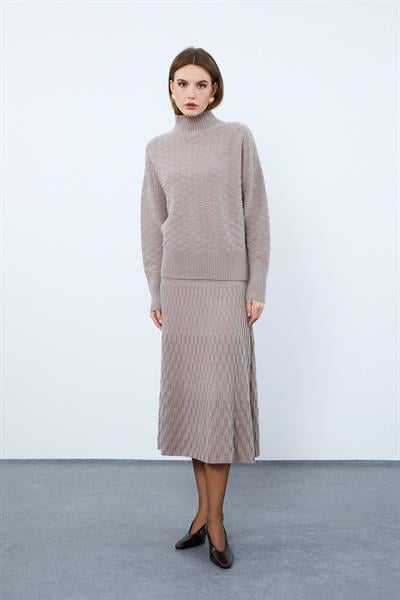 Текстурированный свитер с высоким воротником из смеси кашемира и шерсти KZK9954KOYU PUDRA