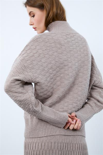 Текстурированный свитер с высоким воротником из смеси кашемира и шерсти KZK9954KOYU PUDRA