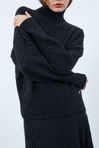 Текстурированный свитер с высоким воротником из смеси кашемира и шерсти KZK9954KOYU ANTRASIT