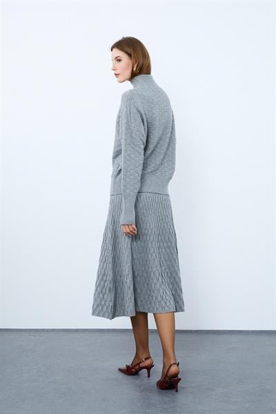 Текстурированный свитер с высоким воротником из смеси кашемира и шерсти KZK9954GRİ