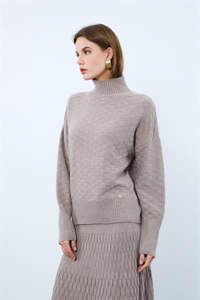 Текстурированный свитер с высоким воротником из смеси кашемира и шерсти KZK9954KOYU PUDRA