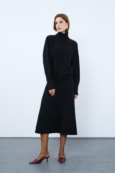 Текстурированная юбка-миди из смеси кашемира и шерсти ETK9954KOYU ANTRASIT