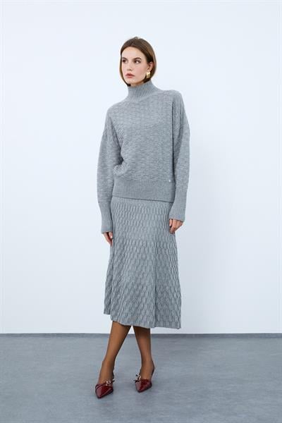 Текстурированная юбка-миди из смеси кашемира и шерсти ETK9954GRİ