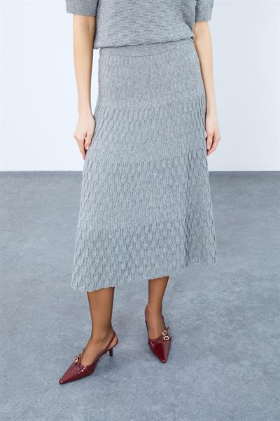Текстурированная юбка-миди из смеси кашемира и шерсти ETK9954GRİ
