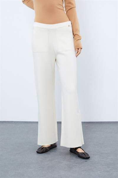 Широкие брюки из смеси кашемира и шерсти с высокой талией и разрезами PNT10046KEMIK