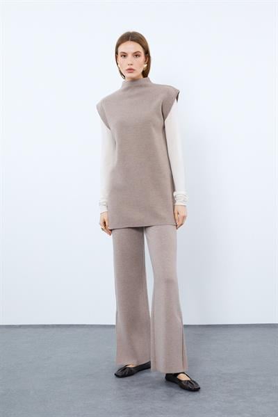 Широкие брюки из смеси кашемира и шерсти с высокой талией и разрезами PNT10046KOYU MELANJ
