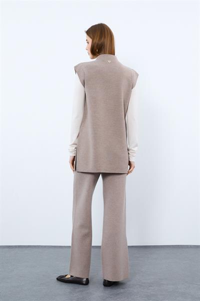 Широкие брюки из смеси кашемира и шерсти с высокой талией и разрезами PNT10046KOYU MELANJ