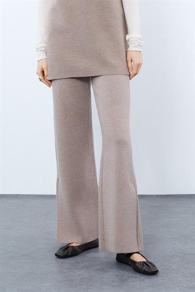 Широкие брюки из смеси кашемира и шерсти с высокой талией и разрезами PNT10046KOYU MELANJ