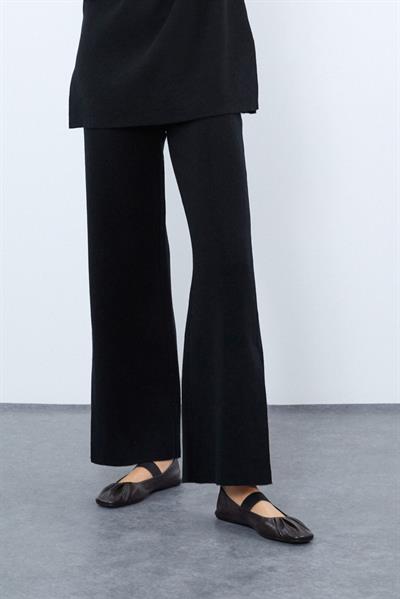 Широкие брюки из смеси кашемира и шерсти с высокой талией и разрезами PNT10046SIYAH