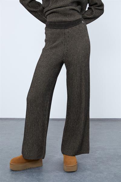 Широкие брюки из смеси кашемира и шерсти с высокой талией PNT9770KAHVE BEJ