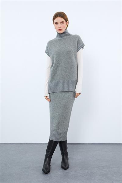 Юбка с высокой талией из кашемира и шерсти ETK9854GRİ
