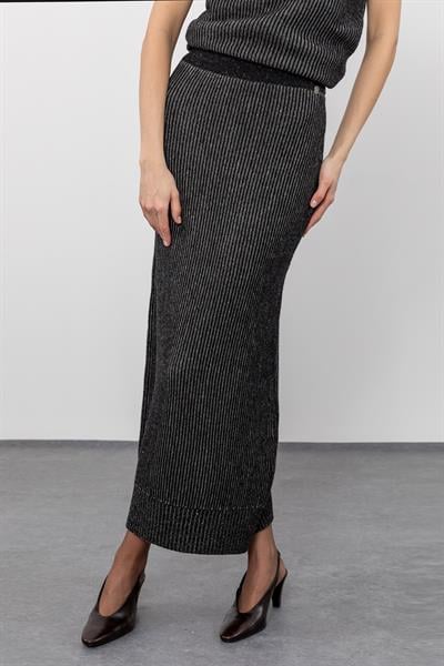 Длинная юбка мулине из смеси кашемира и шерсти ETK9756SIYAH GRİ