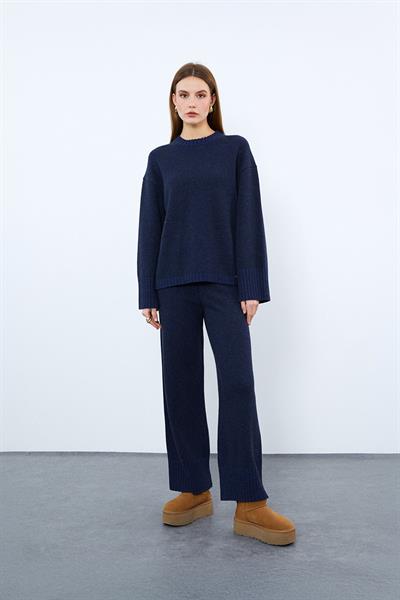 Штаны с высокой талией из смеси кашемира и шерсти PNT9856LACİVERT