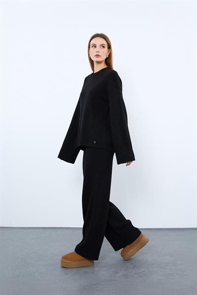 Штаны с высокой талией из смеси кашемира и шерсти PNT9856SİYAH