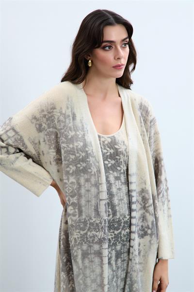 Кардиган с принтом и металлизированной веревкой HRK9934KEMİK