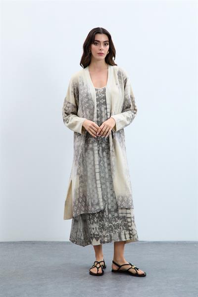 Кардиган с принтом и металлизированной веревкой HRK9934KEMİK