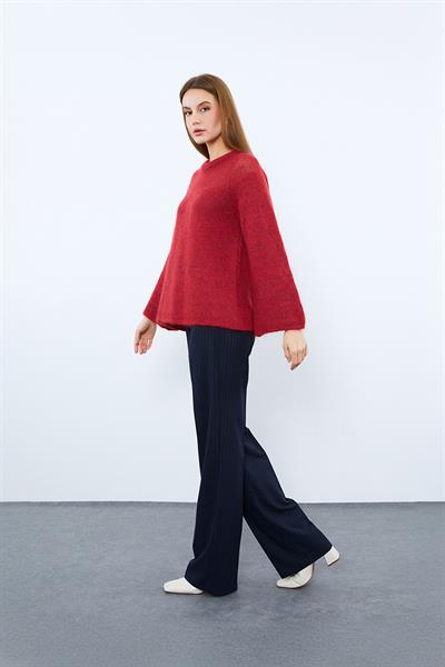 Свитер с металлическими шнурами и деталью на спине, круглый вырез KZK9456KIRMIZI