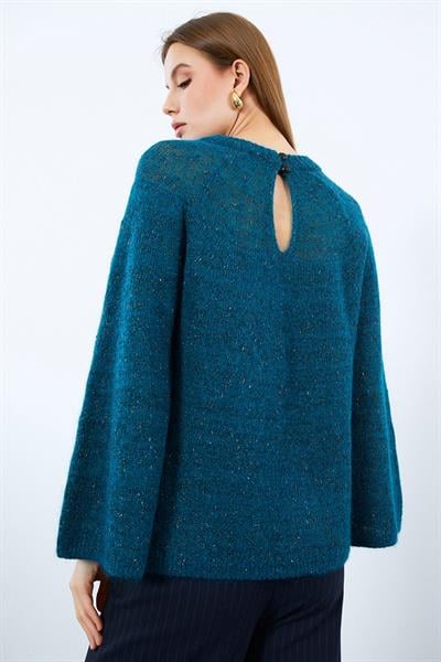 Свитер с металлическими шнурами и деталью на спине, круглый вырез KZK94569PETROL