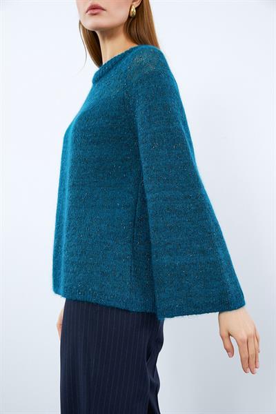 Свитер с металлическими шнурами и деталью на спине, круглый вырез KZK94569PETROL