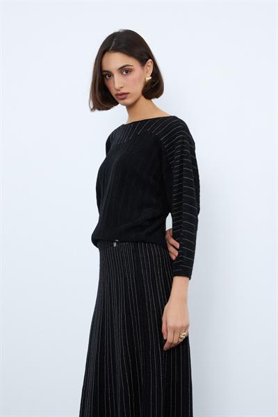Рифленый свитер с металлическими полосами KZK9768 SİYAH
