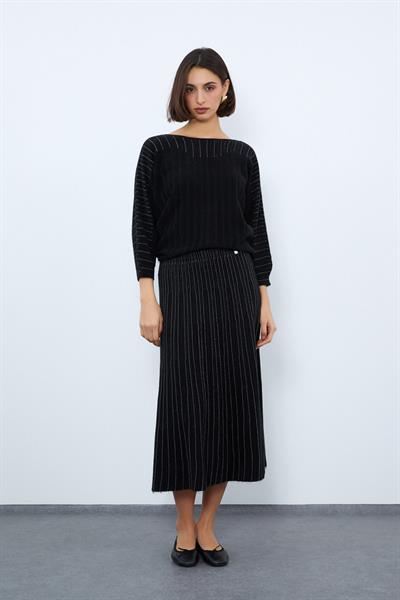 Миди-юбка с металлическими полосами ETK9768 SİYAH