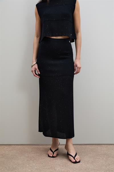 Юбка с разрезом и полосатыми деталями из мини-пайеток ETK12410SİYAH