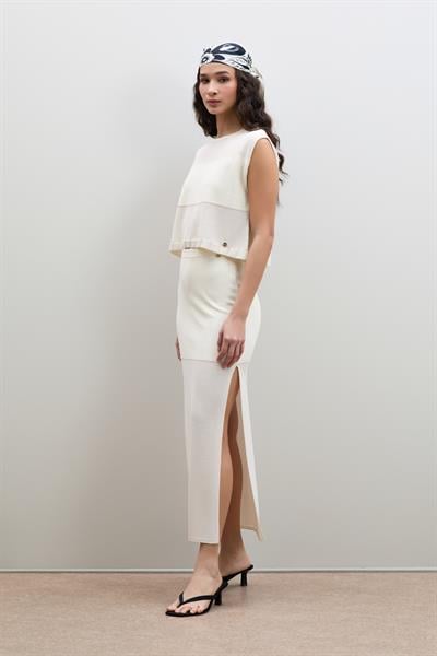 Юбка с разрезом и полосатыми деталями из мини-пайеток ETK12410KEMİK