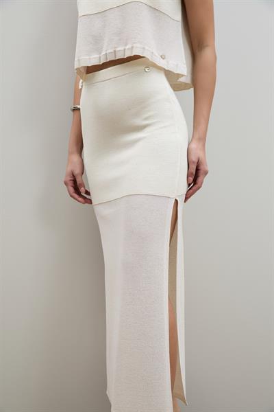 Юбка с разрезом и полосатыми деталями из мини-пайеток ETK12410KEMİK