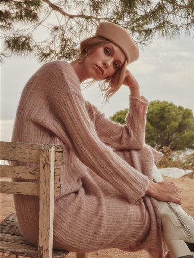 Платье открытой вязки из смеси мохера и шерсти ELB8406KOYU PUDRA