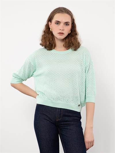Ажурный свитер из смеси органического хлопка KZK9364MINTYESILI