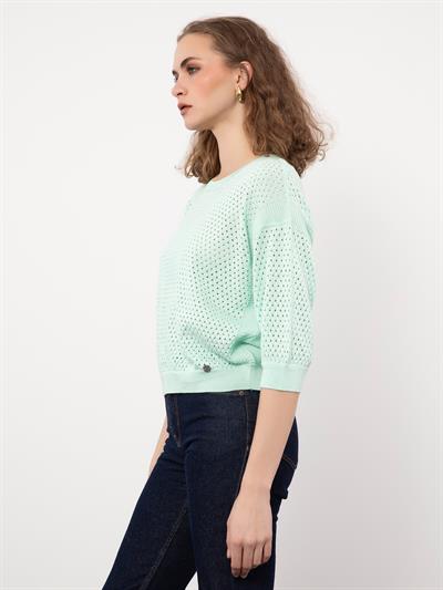 Ажурный свитер из смеси органического хлопка KZK9364MINTYESILI