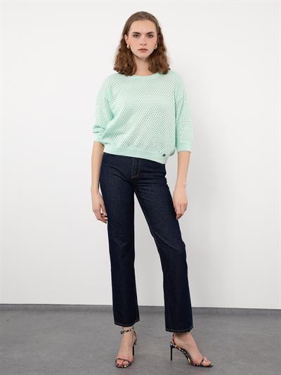 Ажурный свитер из смеси органического хлопка KZK9364MINTYESILI