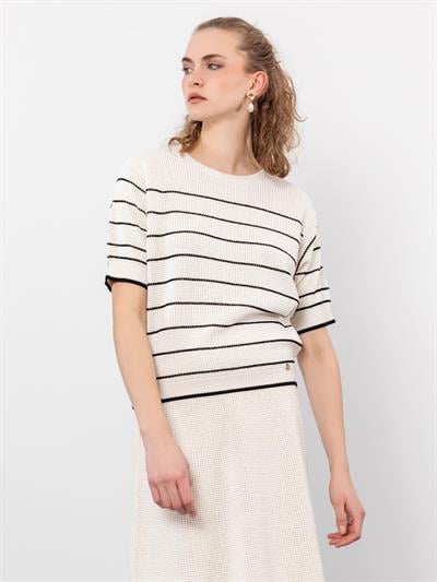 Свитер в полоску из органического хлопка с детальной отделкой KZK9312KEMIK