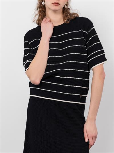 Свитер в полоску из органического хлопка с детальной отделкой KZK9312SIYAH