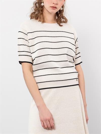 Свитер в полоску из органического хлопка с детальной отделкой KZK9312KEMIK