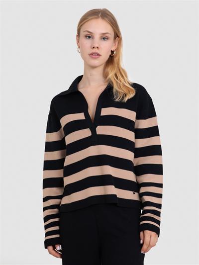 Полосатый свитер из смесового органического хлопка KZK8232SIYAH BEJ