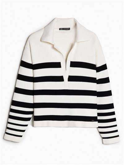 Полосатый свитер из смесового органического хлопка KZK8232KEMIK SIYAH