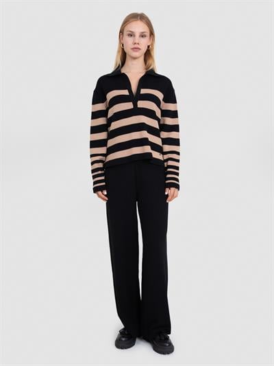 Полосатый свитер из смесового органического хлопка KZK8232SIYAH BEJ