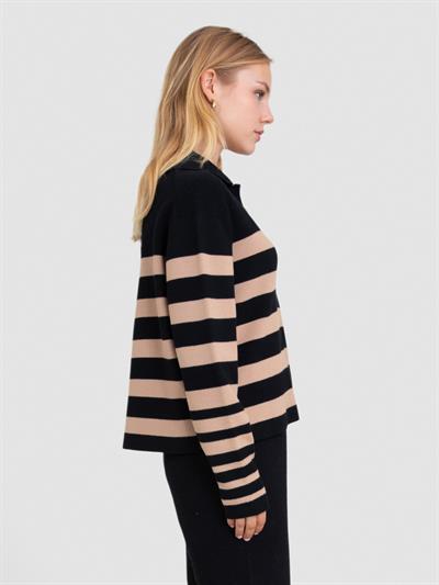 Полосатый свитер из смесового органического хлопка KZK8232SIYAH BEJ