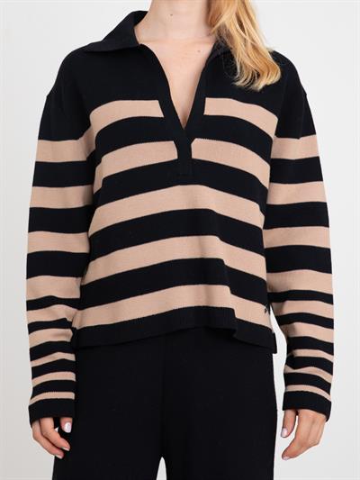 Полосатый свитер из смесового органического хлопка KZK8232SIYAH BEJ