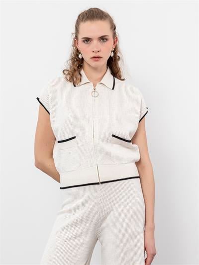 Полосатый жилет из органического хлопка с деталями контрастного цвета YLK9502KEMIK